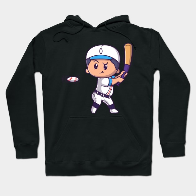 Cute Boy Playing Baseball Cartoon Hoodie by Catalyst Labs